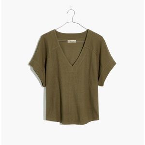 madewell ottoman jacquard v-neck boxy top in faded ivy